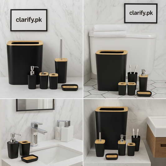 Premium Black 6 Pcs Bathroom Set – Modern Accessories