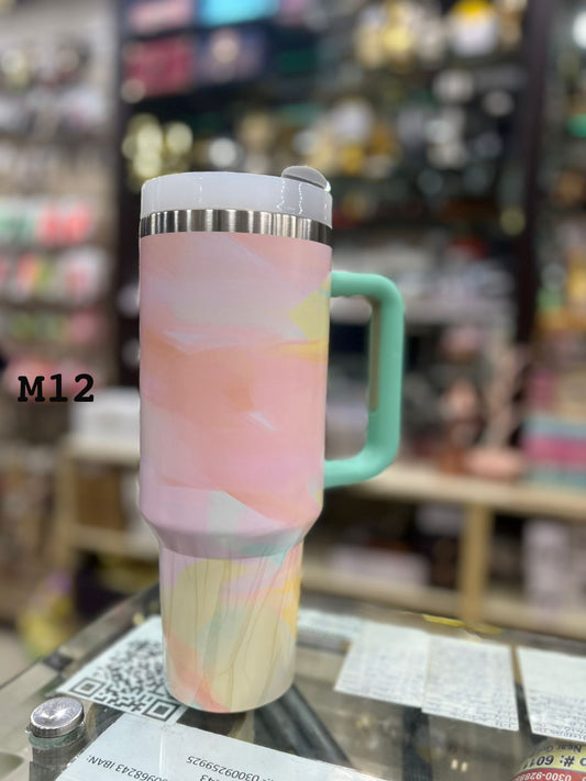Premium Pastel Abstract Brush 40oz Tumbler – 1200ml Mint Handle