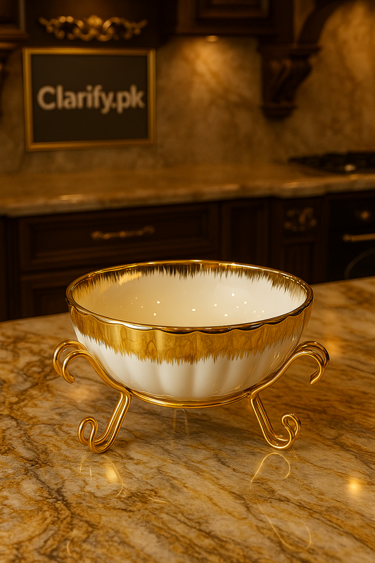Elegant Ceramic Snack Bowl – Premium Gold Stand Serving Bowl