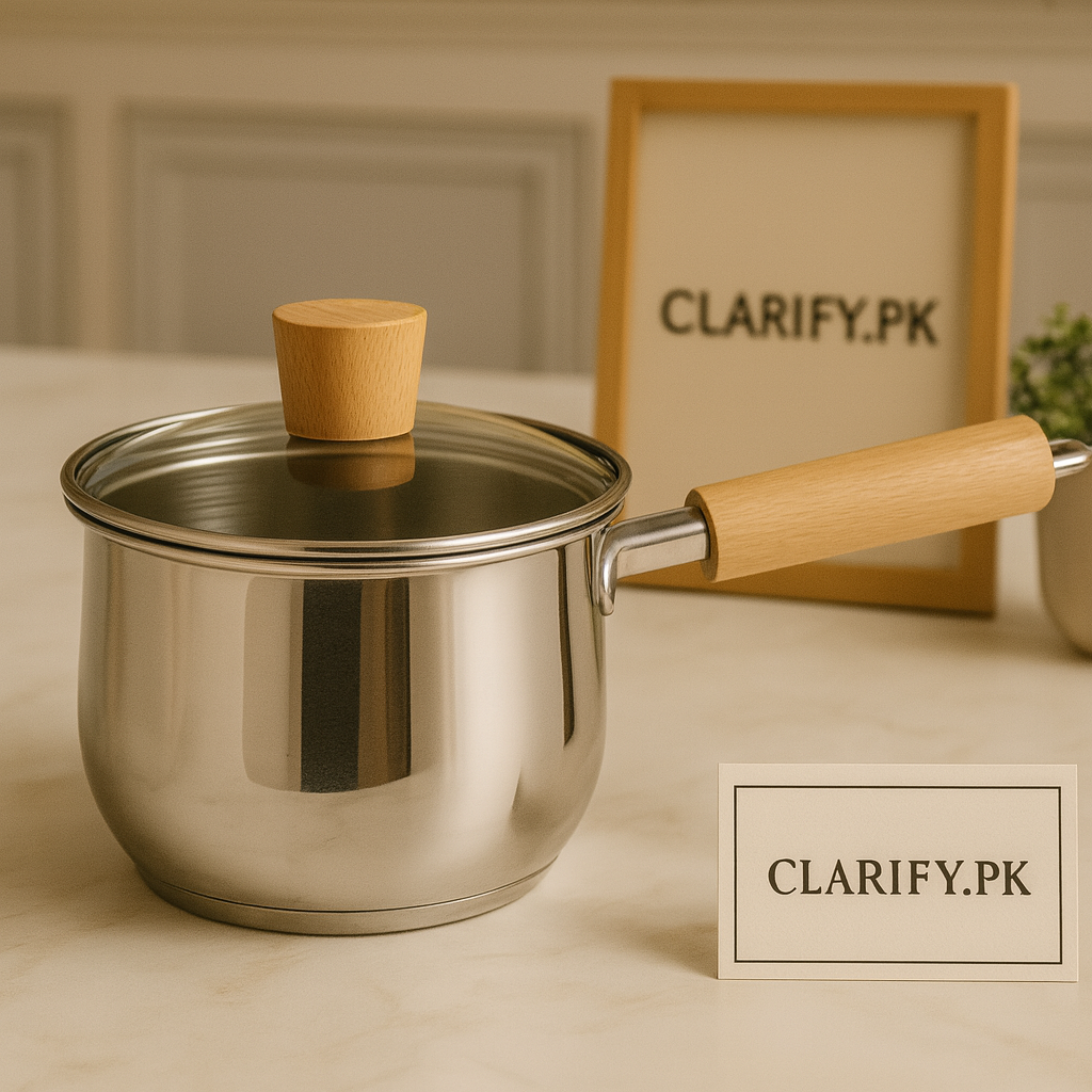 Stainless Steel Saucepan – 18cm Cook Pot with Wooden Handle & Glass Lid