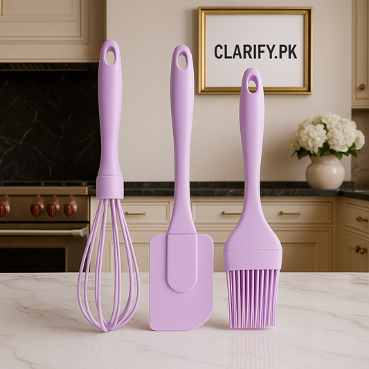 3 Pcs Silicone Kitchen Utensil Set – Whisk, Spatula & Brush