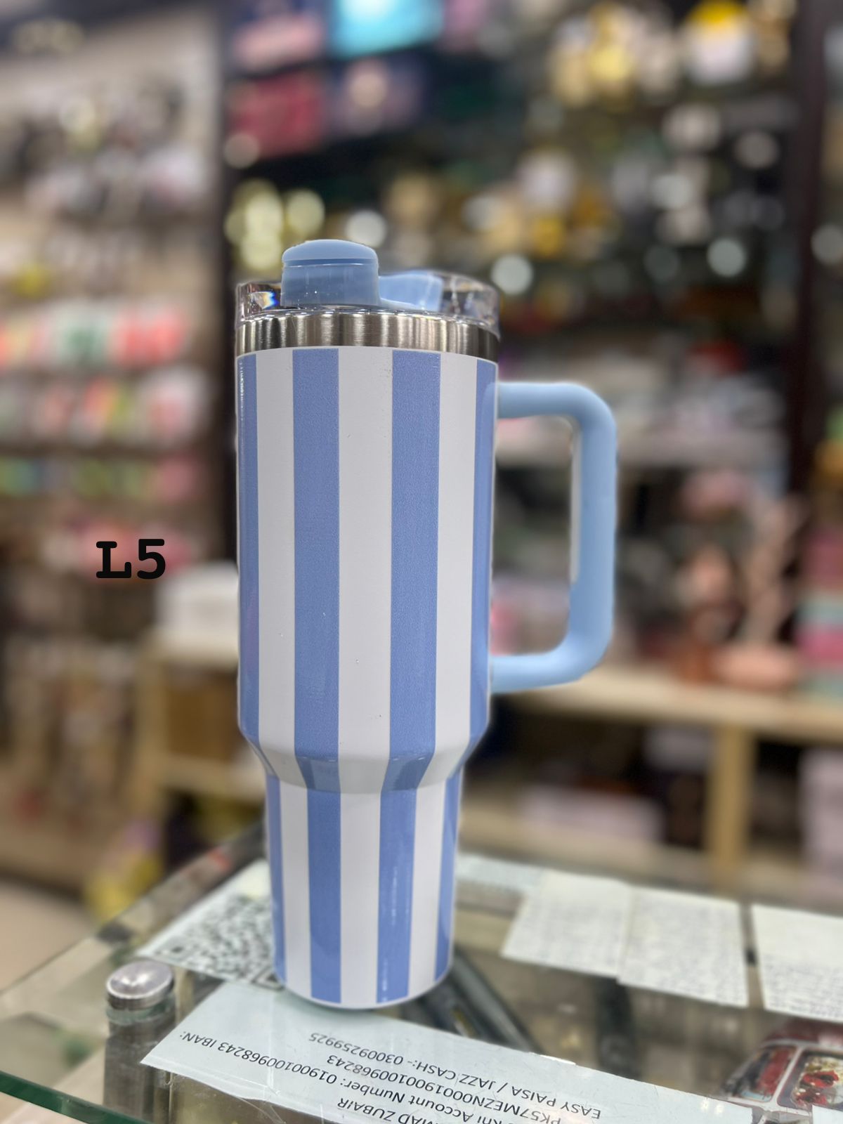 Premium Sky Blue Stripe 40oz Tumbler – 1200ml Water Bottle