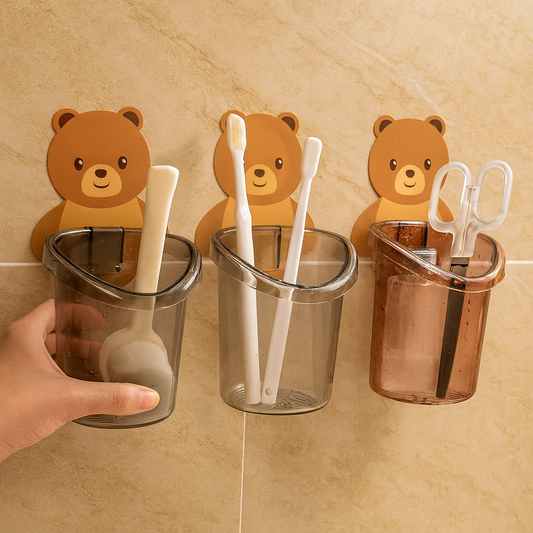 Bear Hug Toothbrush Holder with Cups – Wall-Mounted Bathroom Organizer