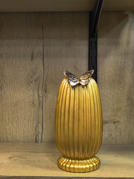Premium Golden Decorative Vase – Butterfly Design