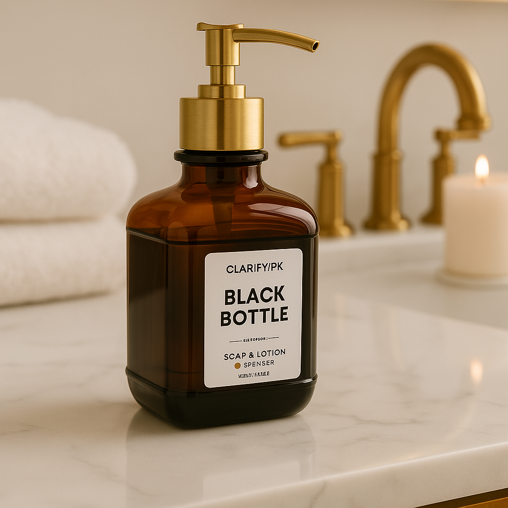 Black Soap & Lotion Dispenser with Gold Pump – Elegant Refillable Bottle