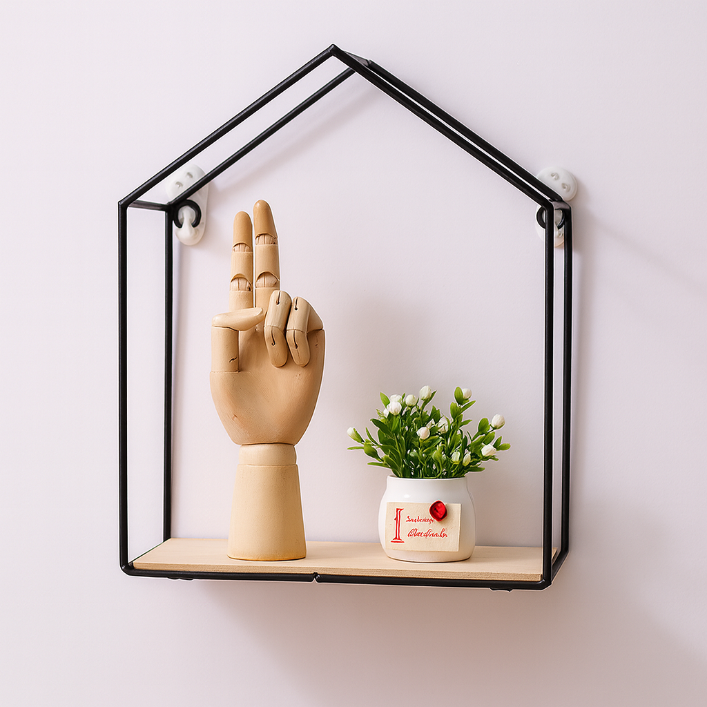 Hut Style Wall Shelf with 1 Tier – Decorative Storage Organizer