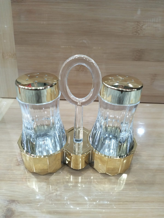 Golden Acrylic Salt & Pepper Dispenser Set – Stylish Seasoning Holder (2 Pcs)