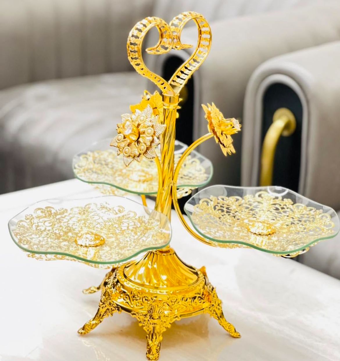 Luxury 3 Layer Golden Tray – Decorative Serving Stand