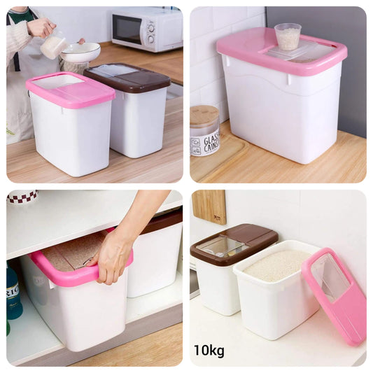 10kg rice storage container with pink lid for kitchen rice storage and easy access