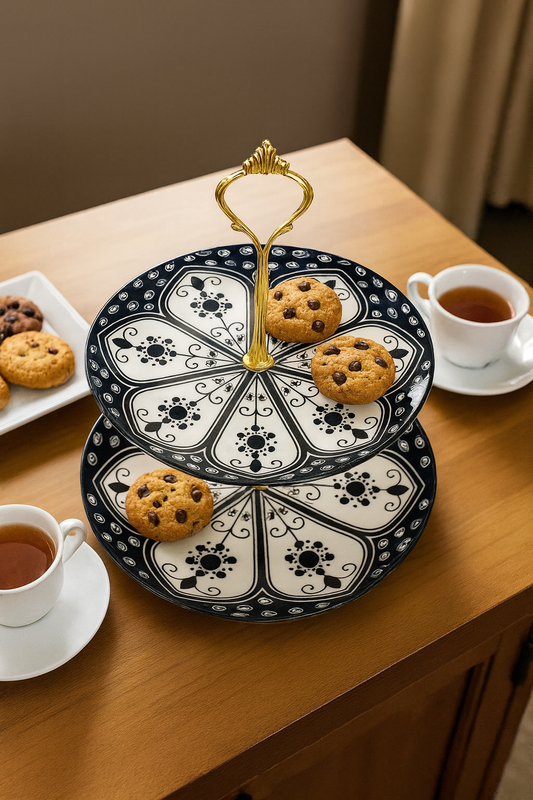 Luxury Black & White 2-Tier Ceramic Dessert Stand