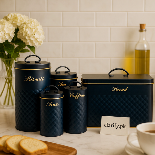 Luxury 5-Piece Kitchen Storage Set – Bread, Tea, Coffee, Sugar & Biscuits