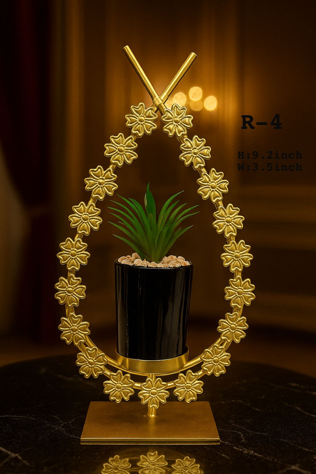 Golden Floral Ring Metal Plant Pot – Luxury Home Decoration Planter