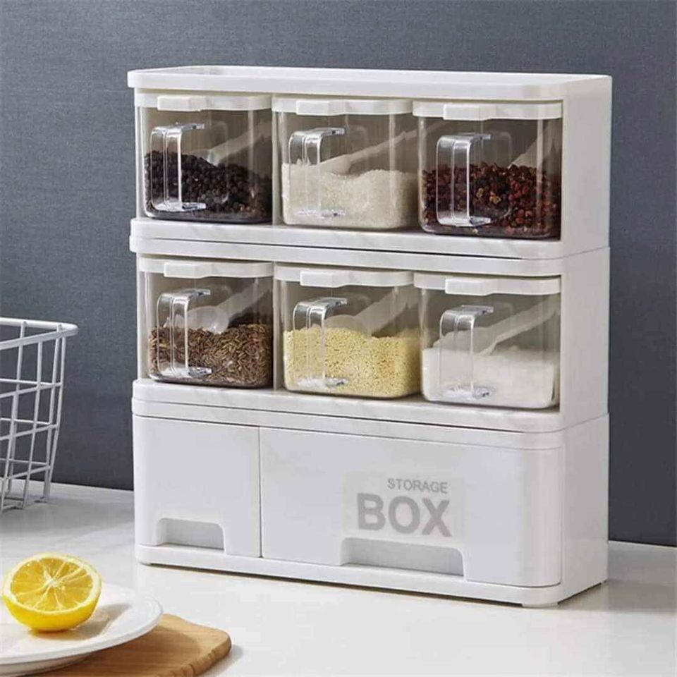 Luxury White Masala Storage Box – 12 Jar Spice Rack for Kitchen
