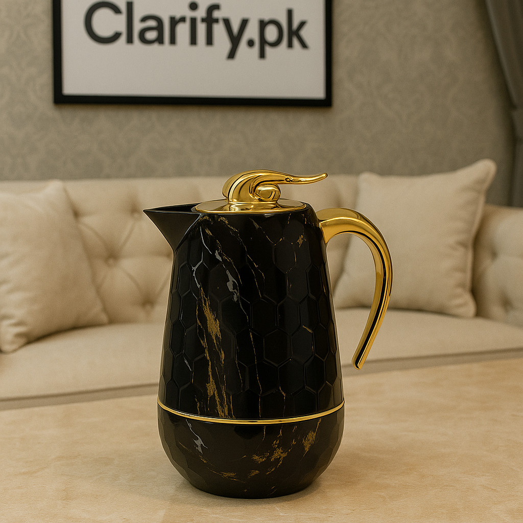 Luxury Black & Gold Thermos Flask – 1L Hot & Cold Vacuum Jug