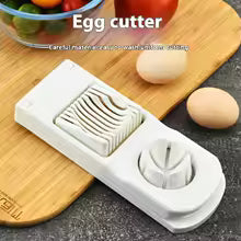 2 in 1 multifunctional kitchen tool white egg cutter with slicer on wooden board