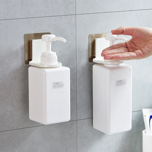 Clarify.pk 2 pieces wall mounted shampoo holder with white bottles and pump dispensers on grey tiled wall