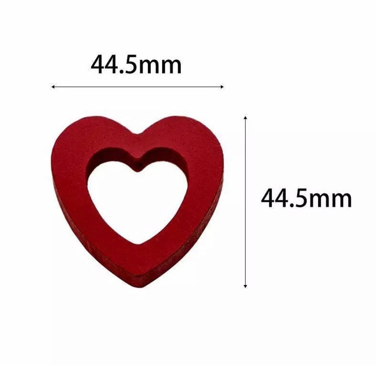 Red wooden heart shape measuring 44.5mm by 44.5mm for 20 LED heart night light decoration