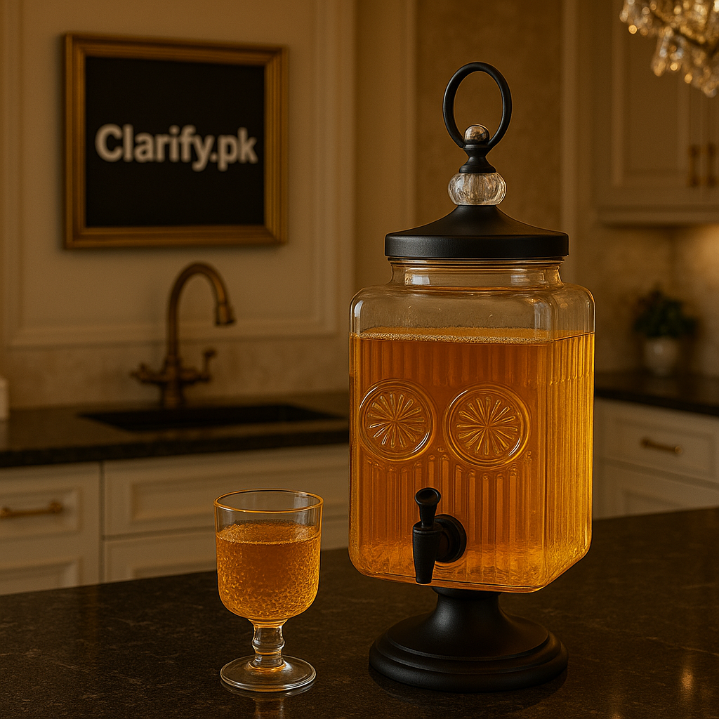 Luxury Crystal Design Beverage Dispenser Set – 3L with 6 Glasses
