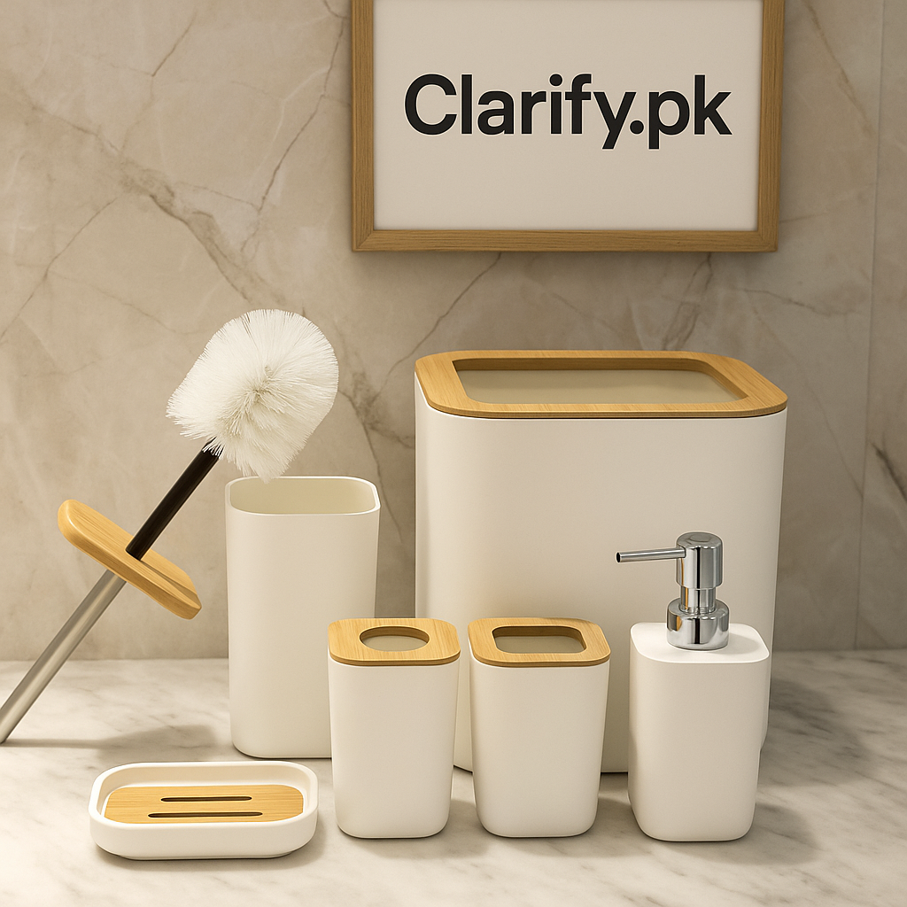 Premium White 6 Pcs Bathroom Set – Modern Accessories