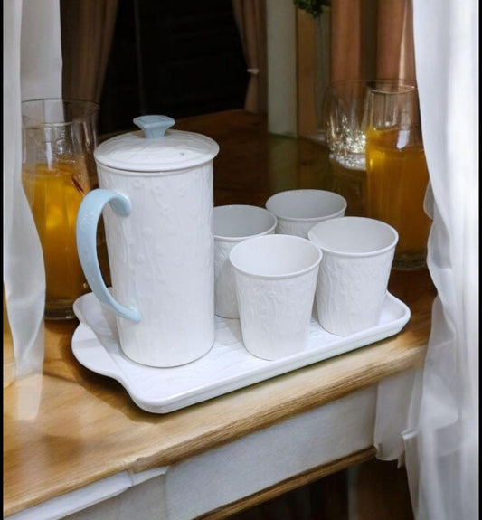 6PCS White Jug & Glasses Set – Elegant Drinkware