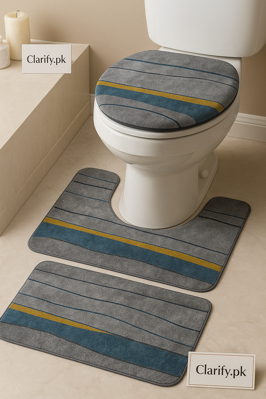 3-Piece Bathroom Mat Set – Modern Absorbent Floor Rugs with Toilet Lid Cover