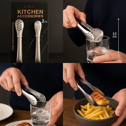 Pack of 2 Mini Tongs – Stainless Steel Kitchen & Serving Clips