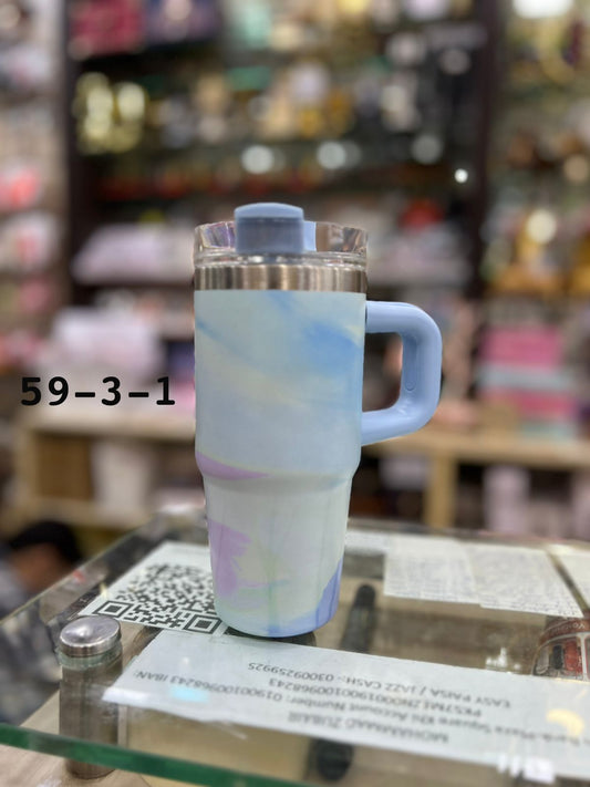 Premium 14oz 420ml Mini Tumbler – Blue Pastel Marble Edition