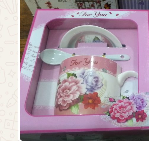 Ceramic 3-Piece Gift Set – Cup, Saucer & Spoon Floral “For You” Edition
