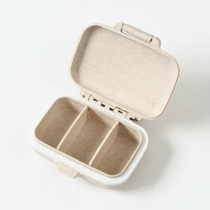 Clarify.pk beige 3 compartment pill box with secure latch for organized medication storage