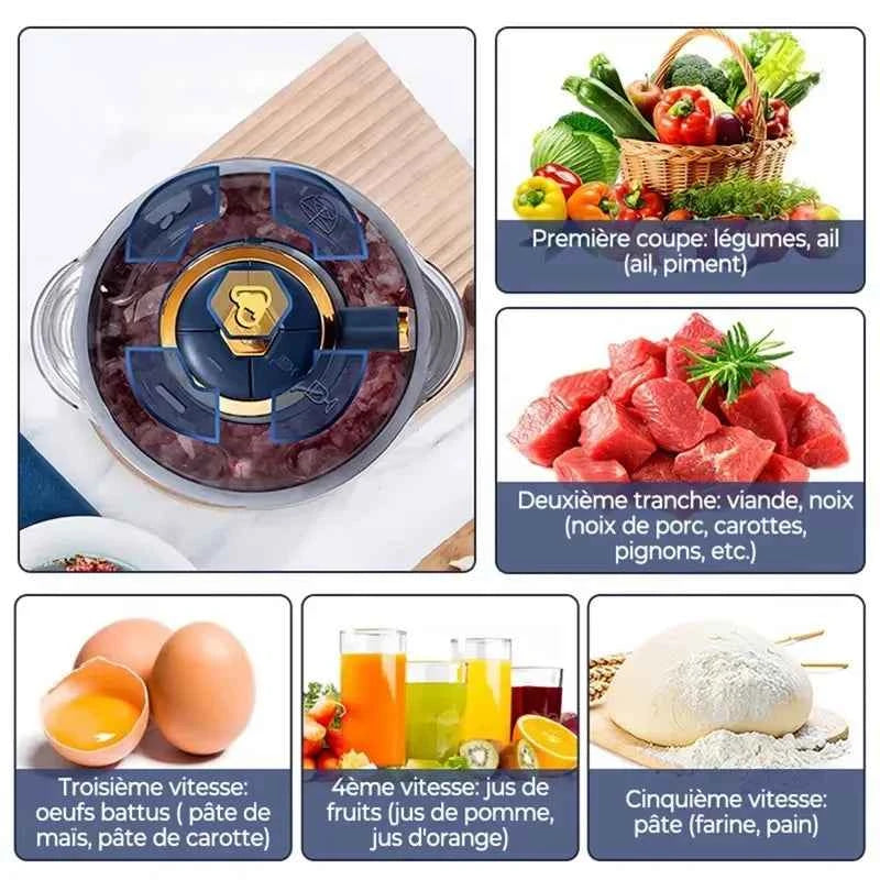 Versatile 3 liter electric meat grinder for chopping vegetables, meat, and dough for various recipes