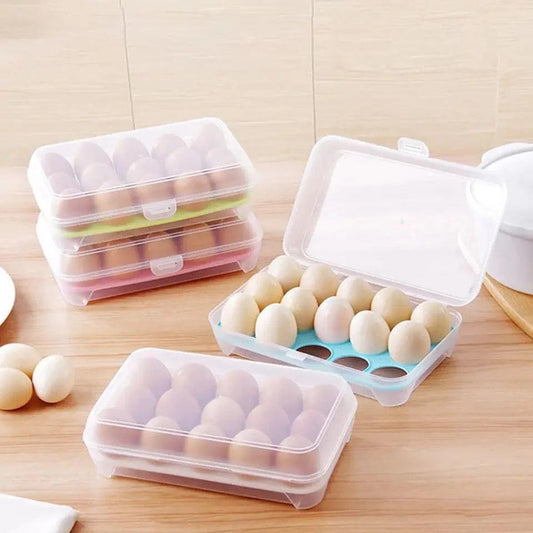 Transparent 15 Grid Egg Storage Box for Fridge Organization and Freshness Preservation