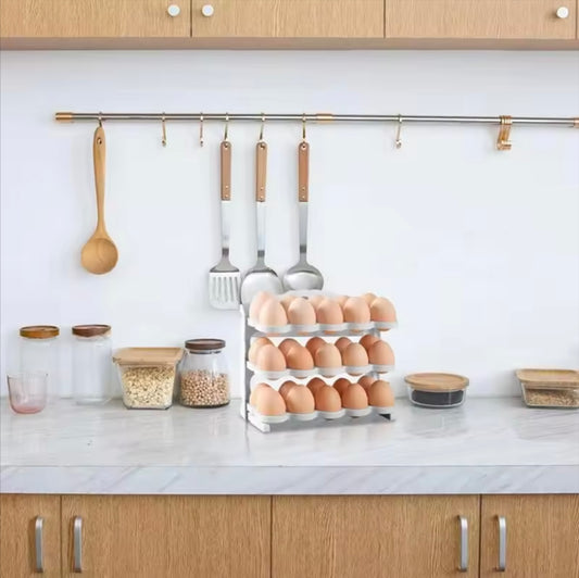 3-Tier Egg Storage Organizer, Large Capacity Egg Rack For Refrigerator,Collapsible Egg Tray - Clarify.pk