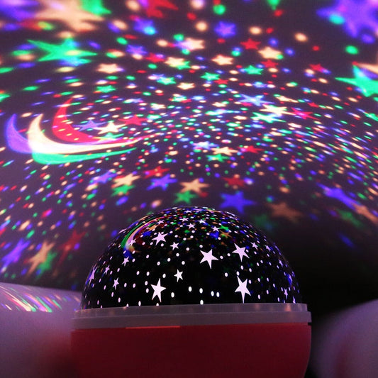Clarify.pk 3D night light projector displaying colorful stars and moon patterns on the ceiling