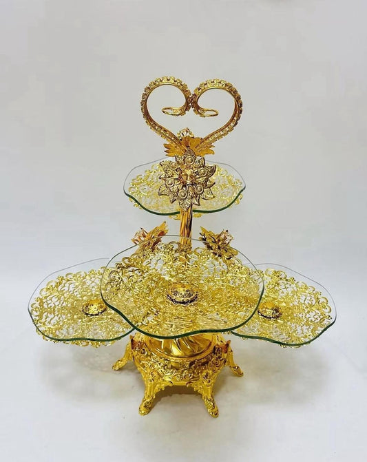 4 Layer Golden Tray – Luxury Serving & Decoration Stand