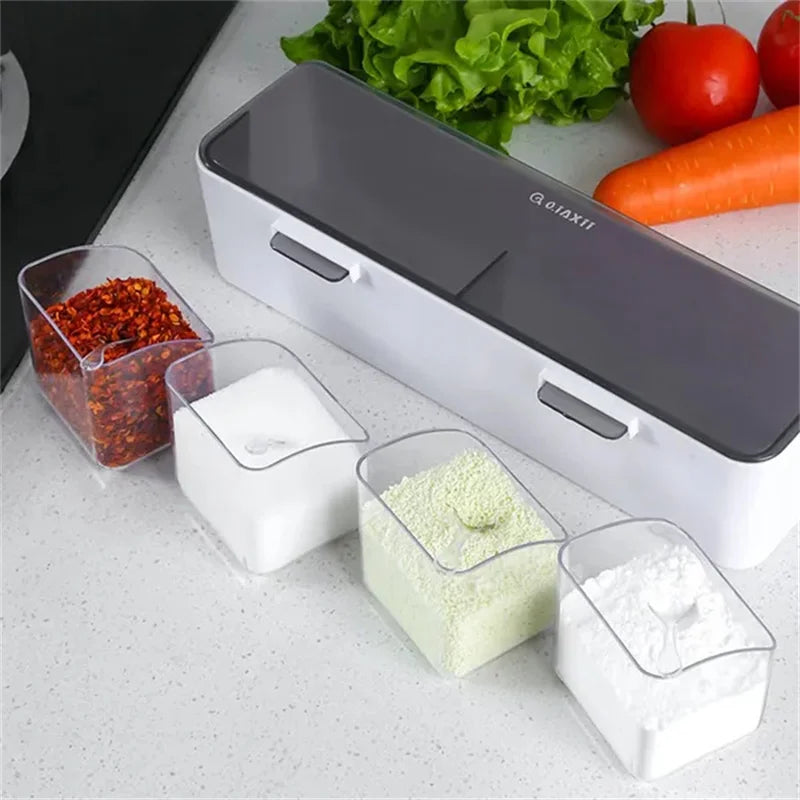 4 in 1 spice container organizer with clear compartments for storing various spices and seasonings