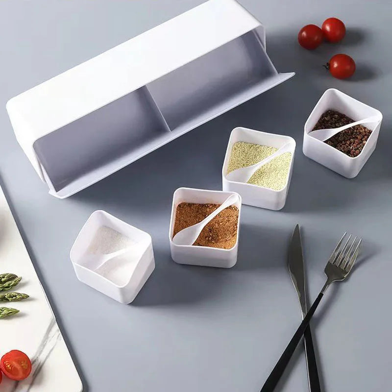 Clarify.pk 4 in 1 spice container organizer with four separate compartments and white lid for kitchen storage