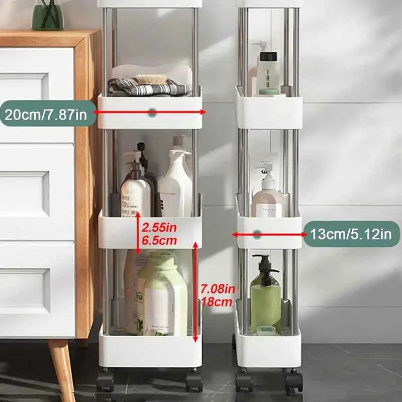 4 tier slide organizer shelf with wheels for easy storage of toiletries and household items