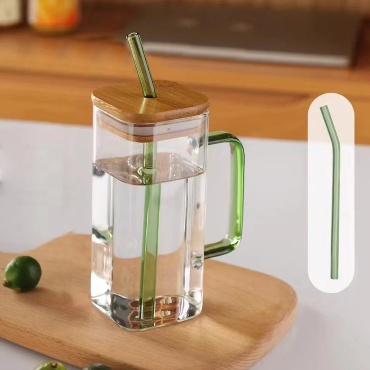 400ml coffee mug with straw featuring a bamboo lid and a clear design for stylish sipping