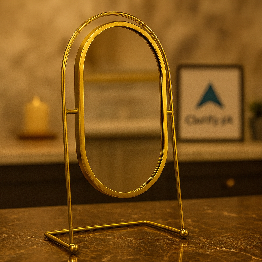 Metal Golden Oval Stand Mirror – Luxury Desk Vanity Mirror