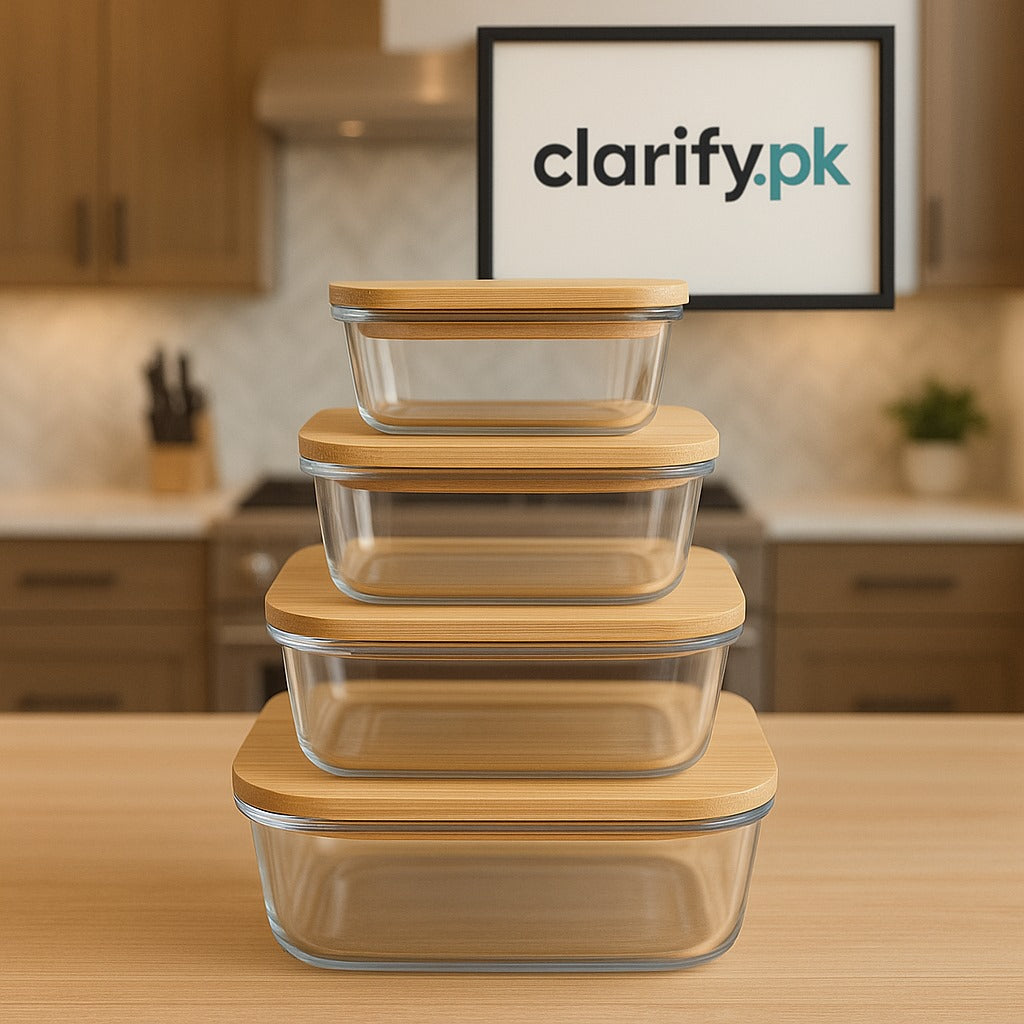 Luxury Square Glass Storage Container Set – 4pcs with Bamboo Lids