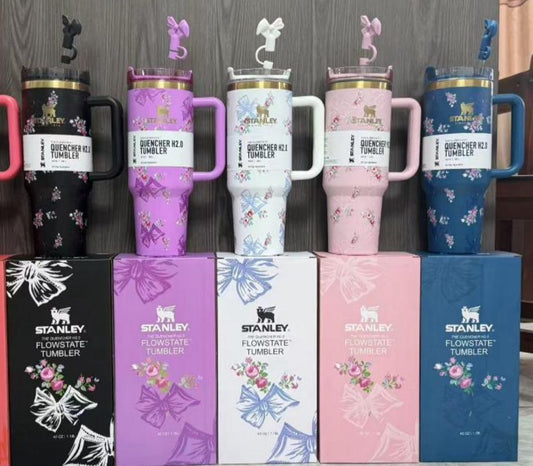 Stanley 40Oz Floral Tumbler with Stoppers – Printed (Premium Quality)