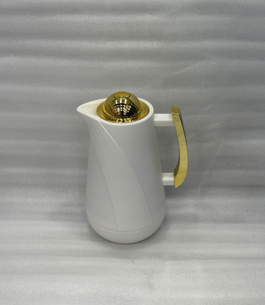 Elegant White & Gold Insulated Thermos – 1 Liter