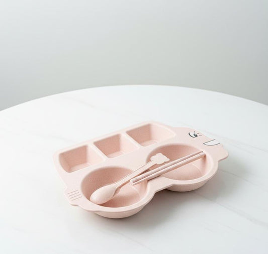 Bamboo Fibre Kids Plate & Cutlery Set – Bus Shape, Eco-Friendly