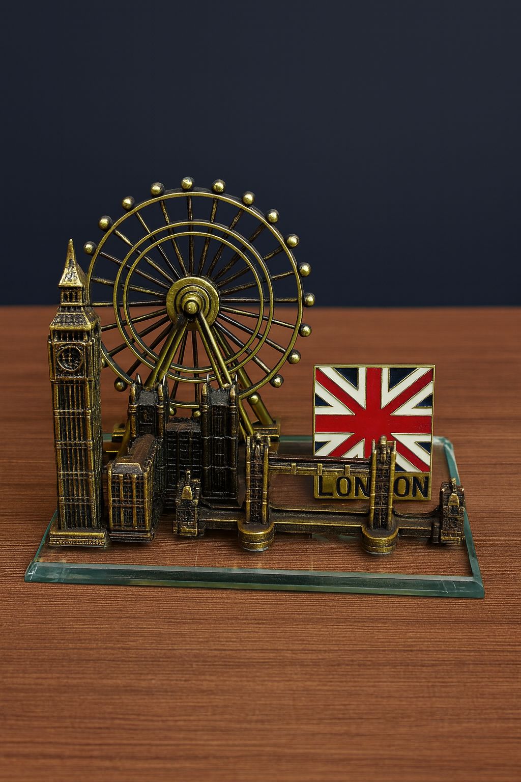 Metal Tower Statue with Crystal Base – London Themed Bronze Showpiece