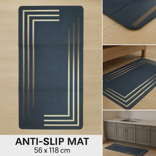 Anti-Slip Rubber Mat – Navy Blue & Gold Line Design (56 x 118 cm)