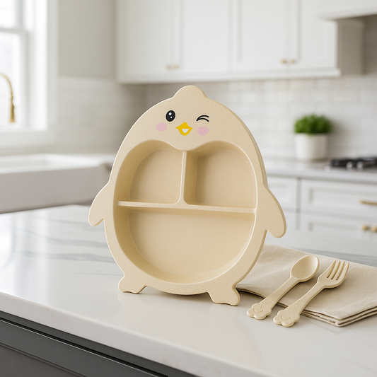Bamboo Fibre Kids Plate & Cutlery Set – Penguin Design