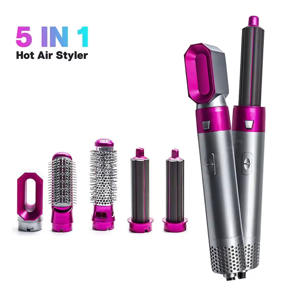 Clarify.pk 5 in 1 hot air brush for hairs with multiple detachable styling heads in pink and silver
