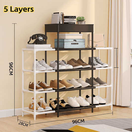 5 - Layer Double Row Shoe Rack – Large Capacity Storage Organizer - Clarify.pk