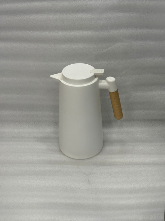 Elegant White Thermos Jug with Wooden Handle – 1 Liter