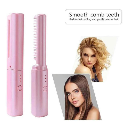 Cordless Wireless Rechargeable Travel Comb Hair Straightener,